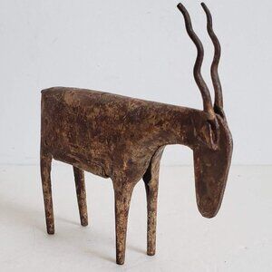 6" Metal Animal Figurine Blackbuck Indian Antelope Tribal India Minimalist